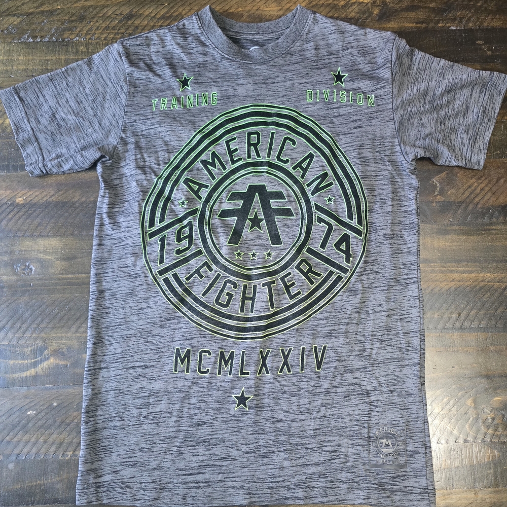 American Fighter Heather Gray Tee with Green Accents